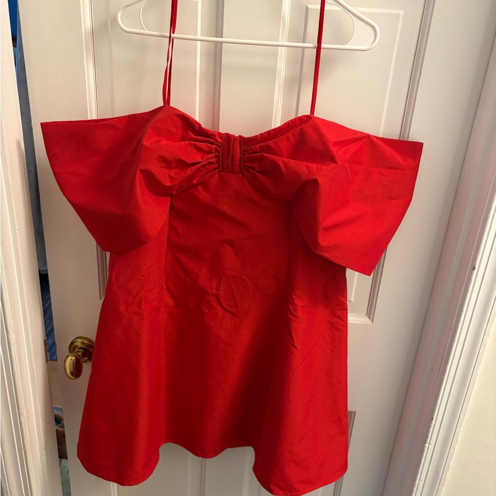 NWOT Red Off-Shoulder Bow-Front Dress